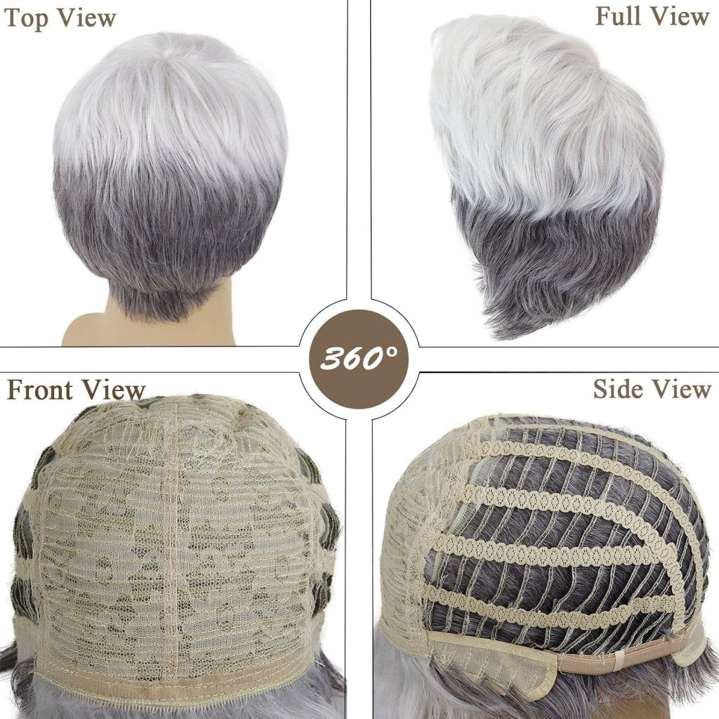 Short Silver Blanche Wig Older Man Wigs Guys Wig Synthetic Wig Seniors Hair - Wigtrends