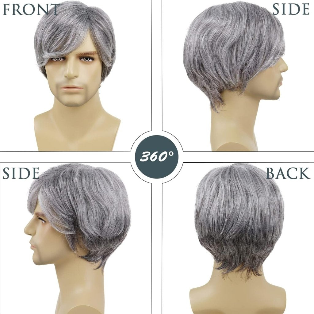 Short Silver Blanche Wig Older Man Wigs Guys Wig Synthetic Wig Seniors Hair - Wigtrends