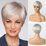 Short Silver Grey Human Hair Blend Wigs for Women Natural Hair Pixie Cut Wig - Wigtrends