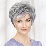 Short Silver Grey Human Hair Blend Wigs for Women Natural Hair Pixie Cut Wig - Wigtrends