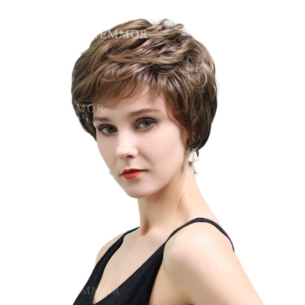 Short Silver Grey Human Hair Blend Wigs for Women Natural Hair Pixie Cut Wig - Wigtrends