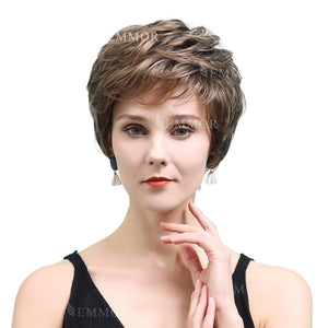 Short Silver Grey Human Hair Blend Wigs for Women Natural Hair Pixie Cut Wig - Wigtrends