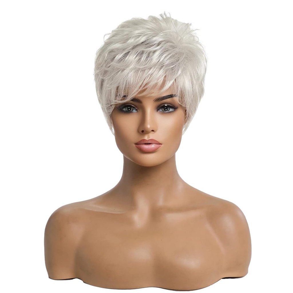 Short Silver Grey Human Hair Blend Wigs for Women Natural Hair Pixie Cut Wig - Wigtrends