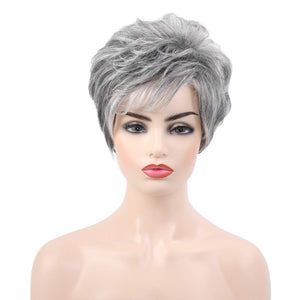 Short Silver Grey Human Hair Blend Wigs for Women Natural Hair Pixie Cut Wig - Wigtrends