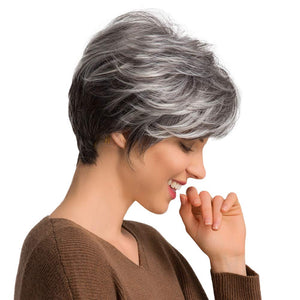 Short Silver Grey Human Hair Blend Wigs for Women Natural Hair Pixie Cut Wig - Wigtrends