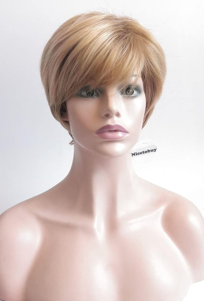 Short Straight Ginger Heat Resistant Synthetic Wig with Side Bang Wig Cap Blonde - Wigtrends