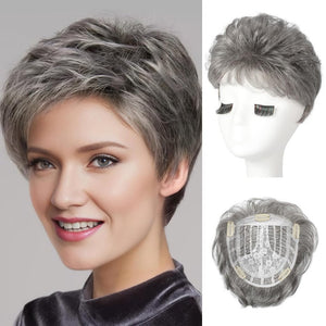 Short Wiglet Hair Topper for Women with Thinning Hair Large Coverage Synthetic Top Grey - Wigtrends