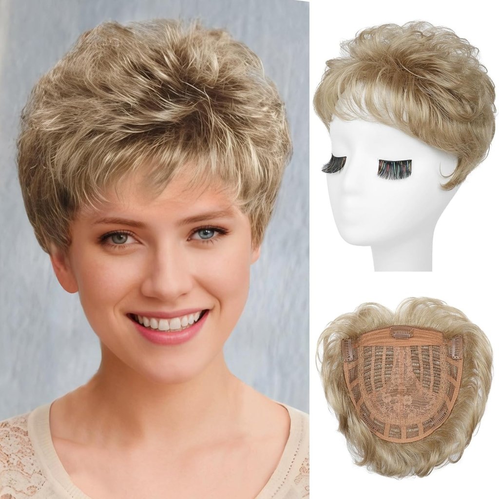 Short Wiglet Hair Topper for Women with Thinning Hair Large Coverage Synthetic Top Grey - Wigtrends