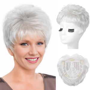 Short Wiglet Hair Topper for Women with Thinning Hair Large Coverage Synthetic Top Grey - Wigtrends