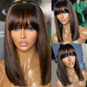 Shoulder Length Straight Wigs with Bangs - Wigtrends