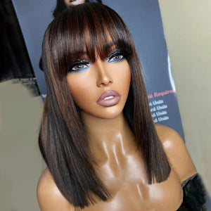 Shoulder Length Straight Wigs with Bangs - Wigtrends