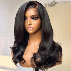 Side Part Layered Wave Wigs Long Length Natural Black Human Hair - Wigtrends