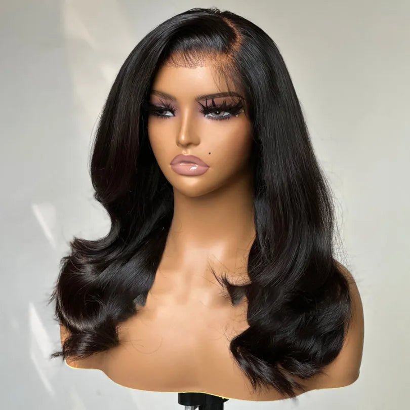 Side Part Layered Wave Wigs Long Length Natural Black Human Hair - Wigtrends