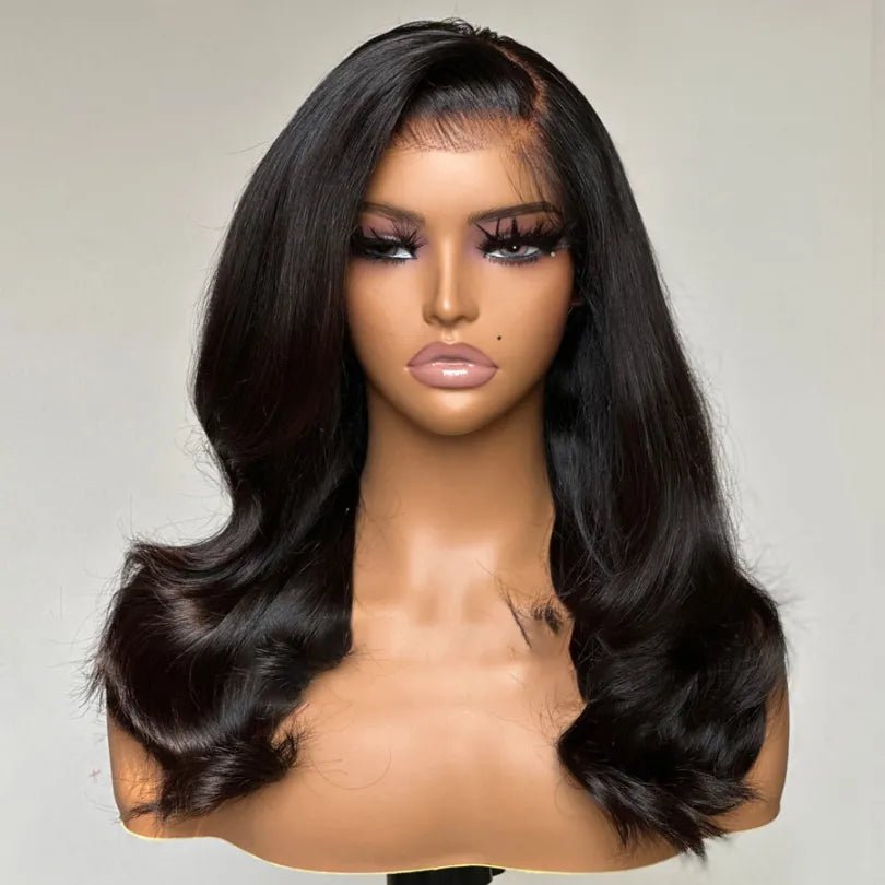 Side Part Layered Wave Wigs Long Length Natural Black Human Hair - Wigtrends
