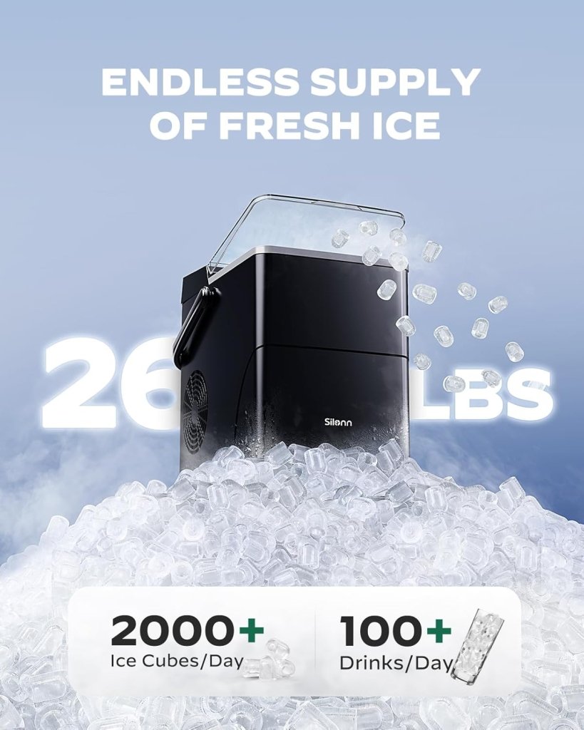 Silonn Countertop Ice Maker with Expanding Ice Basket, 9 Cubes in 6 Mins, 2.5L Ice Basket, Self - Cleaning Ice Maker with LED Touch Control, 2 Bullet Ice Sizes for Home, Kitchen, Office - Wigtrends