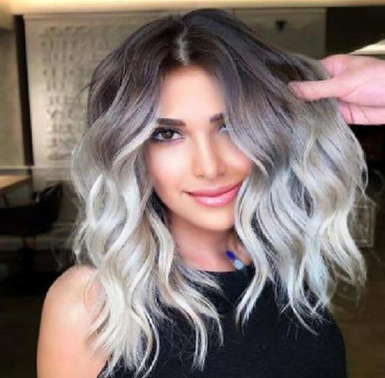 Silver Gray Black Ombre | Non Lace Front Daily Wear or Party Wig | 180% Density | Human Hair Feel | Adjustable Wig Cap | Heat Resistant 14' - Wigtrends