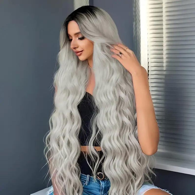 Silver Gray Black Ombre | Non Lace Front Daily Wear or Party Wig | 180% Density | Human Hair Feel | Adjustable Wig Cap | Heat Resistant 14' - Wigtrends