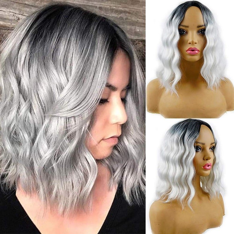 Silver Gray Black Ombre | Non Lace Front Daily Wear or Party Wig | 180% Density | Human Hair Feel | Adjustable Wig Cap | Heat Resistant 14' - Wigtrends