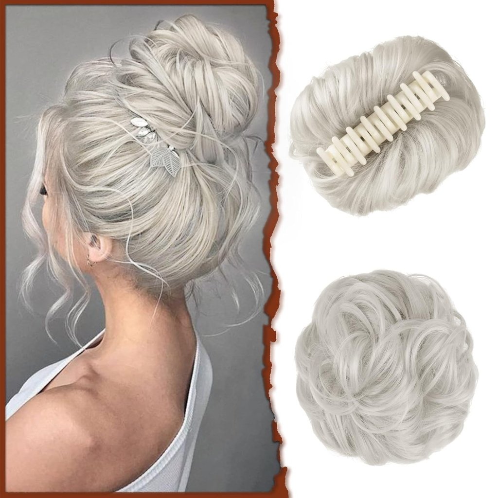 Silver Grey Claw Clip Messy Bun Hair Piece Ponytail Hairpieces - Wigtrends