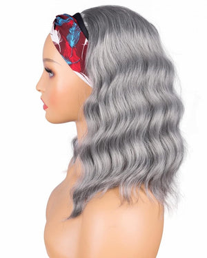 Silver Grey Wavy Headband Wig For Black Women Curly Half Wigs With Headband Attached Synthetic Wrap Wigs Turban Wigs For Women(Gray)… - Wigtrends