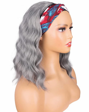 Silver Grey Wavy Headband Wig For Black Women Curly Half Wigs With Headband Attached Synthetic Wrap Wigs Turban Wigs For Women(Gray)… - Wigtrends