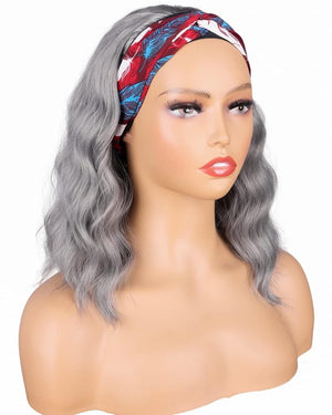 Silver Grey Wavy Headband Wig For Black Women Curly Half Wigs With Headband Attached Synthetic Wrap Wigs Turban Wigs For Women(Gray)… - Wigtrends