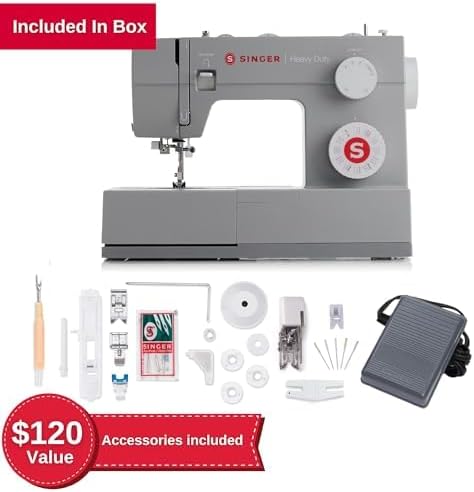 SINGER Heavy Duty 4452 High Speed Sewing Machine With Accessory Kit | Strong Motor with Enhanced Piercing Power, 110 Stitch Applications, Full Metal frame, 1 - step Buttonhole & LED Lights - Wigtrends
