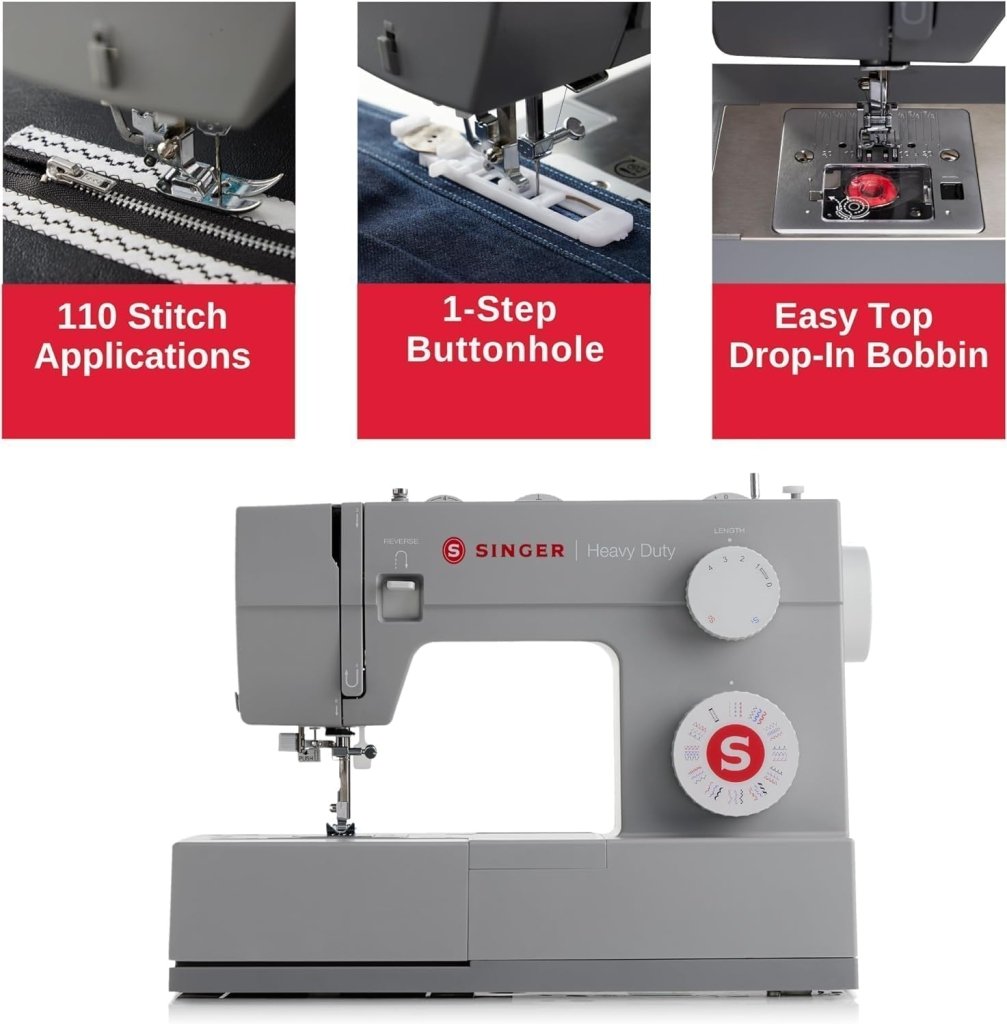 SINGER Heavy Duty 4452 High Speed Sewing Machine With Accessory Kit | Strong Motor with Enhanced Piercing Power, 110 Stitch Applications, Full Metal frame, 1 - step Buttonhole & LED Lights - Wigtrends