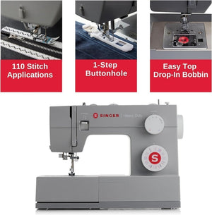 SINGER Heavy Duty 4452 High Speed Sewing Machine With Accessory Kit | Strong Motor with Enhanced Piercing Power, 110 Stitch Applications, Full Metal frame, 1 - step Buttonhole & LED Lights - Wigtrends