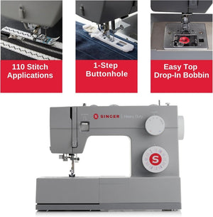 SINGER Heavy Duty 4452 High Speed Sewing Machine With Accessory Kit | Strong Motor with Enhanced Piercing Power, 110 Stitch Applications, Full Metal frame, 1 - step Buttonhole & LED Lights - Wigtrends