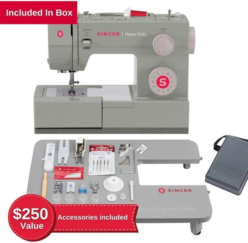 SINGER Heavy Duty 4452 High Speed Sewing Machine With Accessory Kit | Strong Motor with Enhanced Piercing Power, 110 Stitch Applications, Full Metal frame, 1 - step Buttonhole & LED Lights - Wigtrends