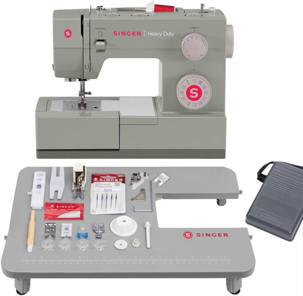 SINGER Heavy Duty 4452 High Speed Sewing Machine With Accessory Kit | Strong Motor with Enhanced Piercing Power, 110 Stitch Applications, Full Metal frame, 1 - step Buttonhole & LED Lights - Wigtrends