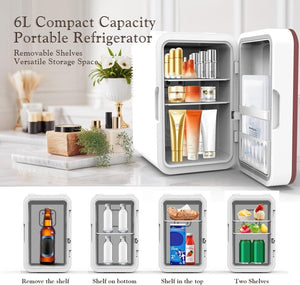 Skincare Fridge, 6L/10 Can Mini Fridge for Bedroom with Dimmable LED Mirror, Portable Cooler & Warmer Small Compact Refrigerator for Skincare, Cosmetics, Bedroom and Office, White - Wigtrends