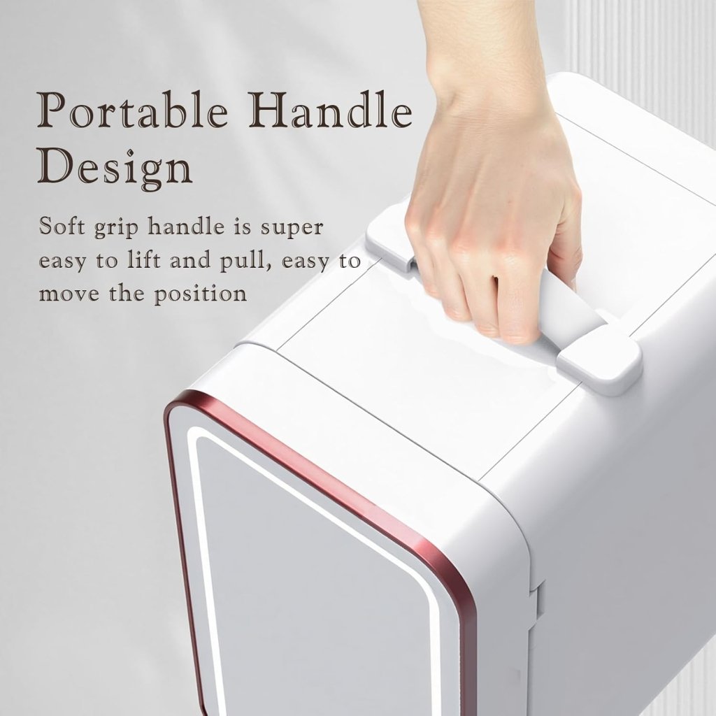Skincare Fridge, 6L/10 Can Mini Fridge for Bedroom with Dimmable LED Mirror, Portable Cooler & Warmer Small Compact Refrigerator for Skincare, Cosmetics, Bedroom and Office, White - Wigtrends