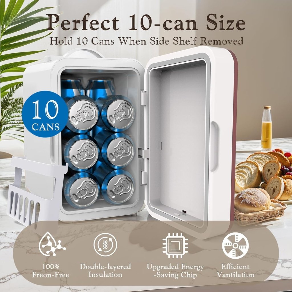 Skincare Fridge, 6L/10 Can Mini Fridge for Bedroom with Dimmable LED Mirror, Portable Cooler & Warmer Small Compact Refrigerator for Skincare, Cosmetics, Bedroom and Office, White - Wigtrends