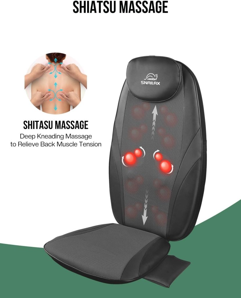 Snailax Shiatsu Massage Cushion with Heat Massage Chair Pad Kneading Back Massager for Home Office Seat use - Wigtrends