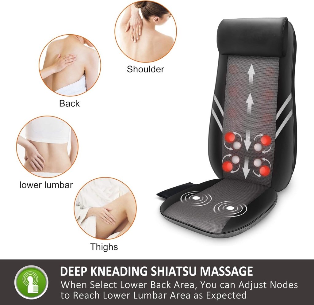 Snailax Shiatsu Massage Cushion with Heat Massage Chair Pad Kneading Back Massager for Home Office Seat use - Wigtrends
