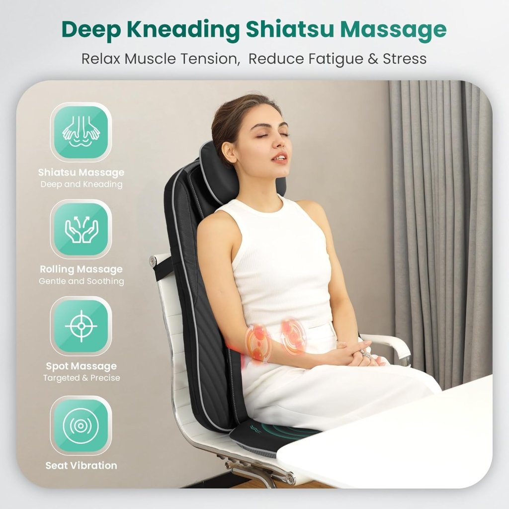 Snailax Shiatsu Massage Cushion with Heat Massage Chair Pad Kneading Back Massager for Home Office Seat use - Wigtrends