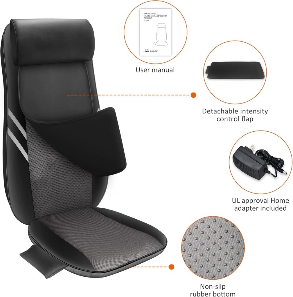 Snailax Shiatsu Massage Cushion with Heat Massage Chair Pad Kneading Back Massager for Home Office Seat use - Wigtrends