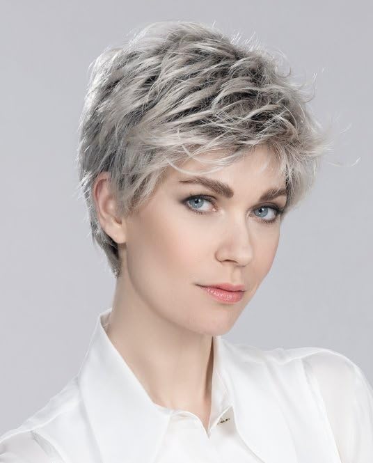 Spring Hi Wig Petite Avg Cap Color Salt Pepper Mix - Ellen Wille Wigs 2.5" Short Natural Lace Front Hairline Synthetic Monofilament Crowne Neck Hugging Nape Peluca - Wigtrends