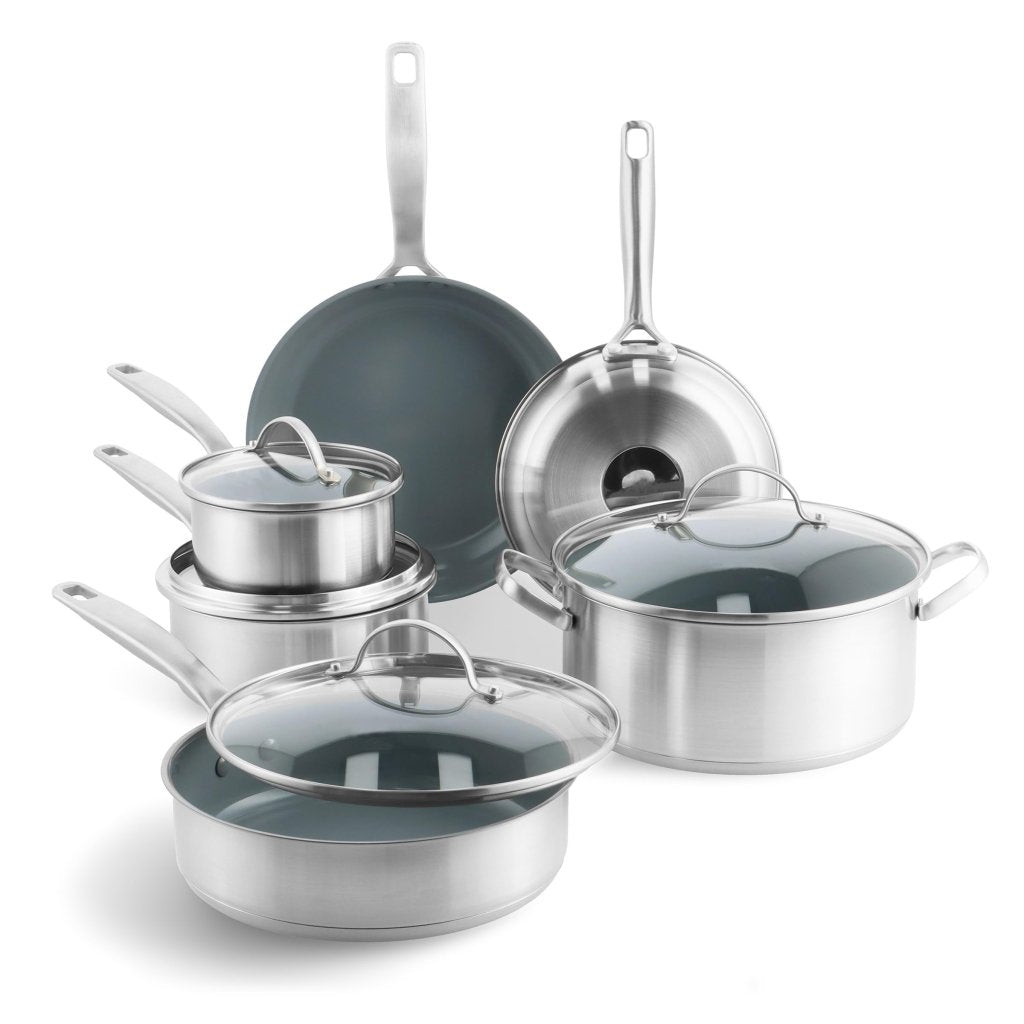 Stainless Steel Healthy Ceramic Nonstick 10 Piece Cookware Pots and Pans Set - Wigtrends