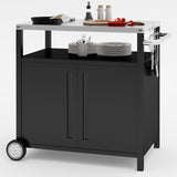 Stainless Steel Outdoor Grill Cart Pizza Oven Stand Trolley Table with Wheels Three - Shelf Movable Food Prep and Work Table Heavy Duty Grill Carts Outdoor Cart 31.5"×24"×35.5" - Wigtrends