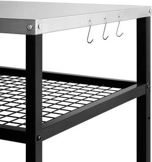 Stainless Steel Outdoor Grill Cart Pizza Oven Stand Trolley Table with Wheels Three - Shelf Movable Food Prep and Work Table Heavy Duty Grill Carts Outdoor Cart 31.5"×24"×35.5" - Wigtrends