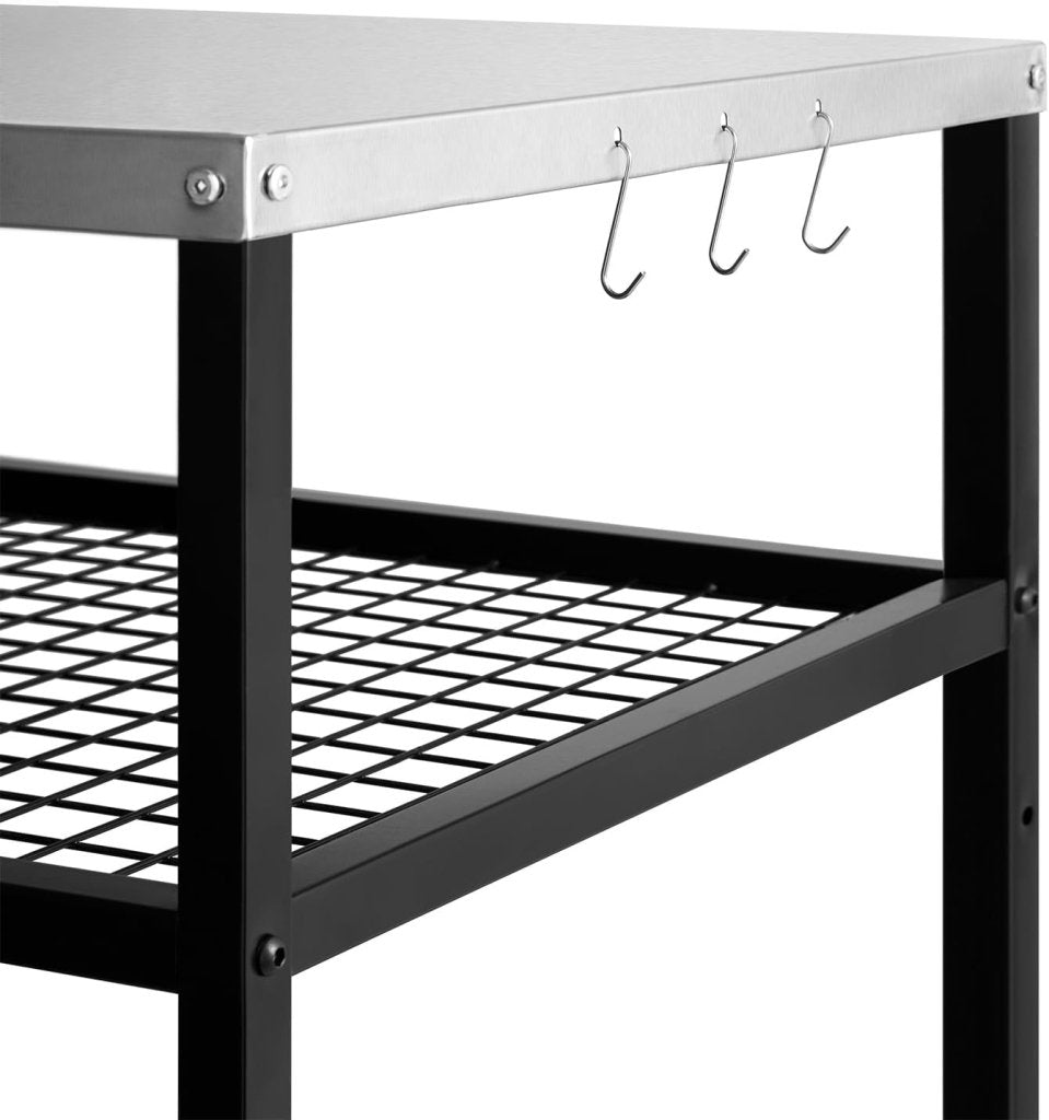 Stainless Steel Outdoor Grill Cart Pizza Oven Stand Trolley Table with Wheels Three - Shelf Movable Food Prep and Work Table Heavy Duty Grill Carts Outdoor Cart 31.5"×24"×35.5" - Wigtrends