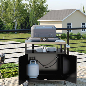 Stainless Steel Outdoor Grill Cart Pizza Oven Stand Trolley Table with Wheels Three - Shelf Movable Food Prep and Work Table Heavy Duty Grill Carts Outdoor Cart 31.5"×24"×35.5" - Wigtrends