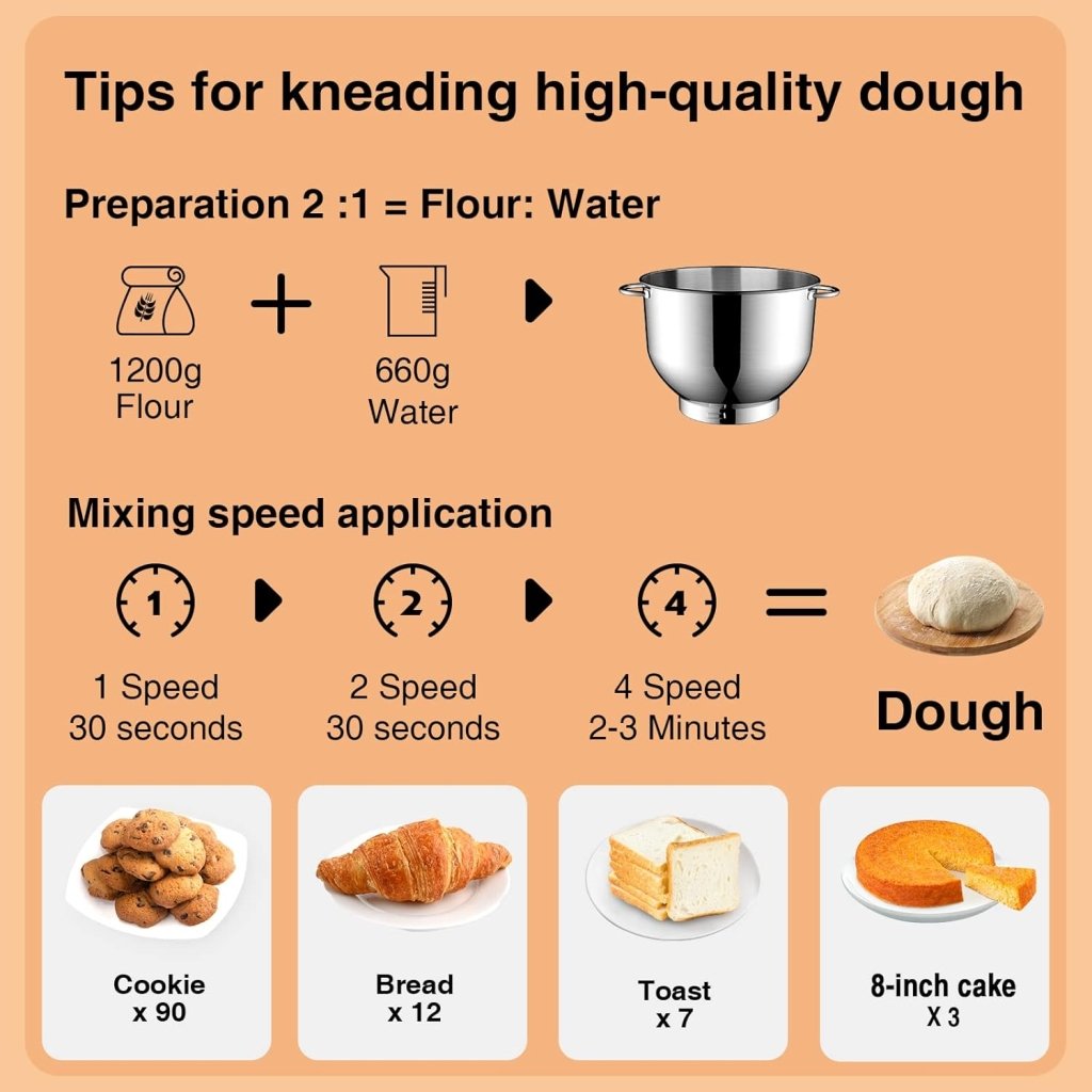 Stand Mixer 6.5 Qt 660W 6 - Speed Tilt - Head Food Dough Mixer, Kitchen Electric Mixer with Stainless Steel Bowl,Dough Hook,Whisk, Beater, Egg white separator - Wigtrends