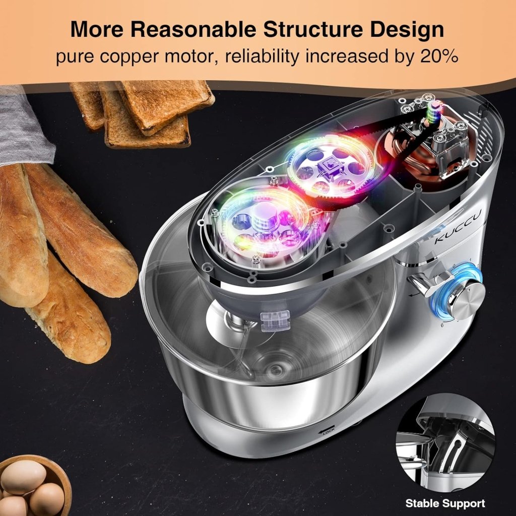 Stand Mixer 6.5 Qt 660W 6 - Speed Tilt - Head Food Dough Mixer, Kitchen Electric Mixer with Stainless Steel Bowl,Dough Hook,Whisk, Beater, Egg white separator - Wigtrends