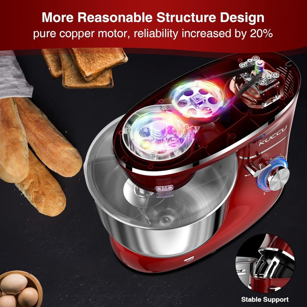 Stand Mixer 6.5 Qt 660W 6 - Speed Tilt - Head Food Dough Mixer, Kitchen Electric Mixer with Stainless Steel Bowl,Dough Hook,Whisk, Beater, Egg white separator - Wigtrends