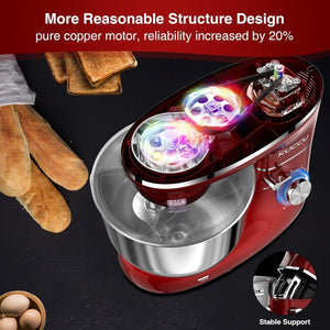 Stand Mixer 6.5 Qt 660W 6 - Speed Tilt - Head Food Dough Mixer, Kitchen Electric Mixer with Stainless Steel Bowl,Dough Hook,Whisk, Beater, Egg white separator - Wigtrends