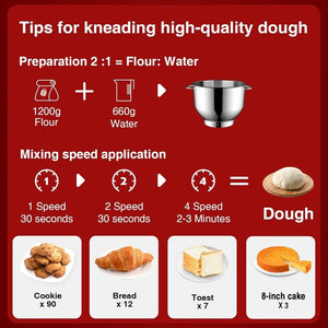 Stand Mixer 6.5 Qt 660W 6 - Speed Tilt - Head Food Dough Mixer, Kitchen Electric Mixer with Stainless Steel Bowl,Dough Hook,Whisk, Beater, Egg white separator - Wigtrends